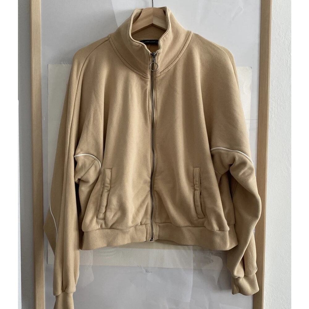 Abercrombie Tan Vintage Y2K 90’s  Oversized Sweatshirt XL Zipper Dolman Sleeve